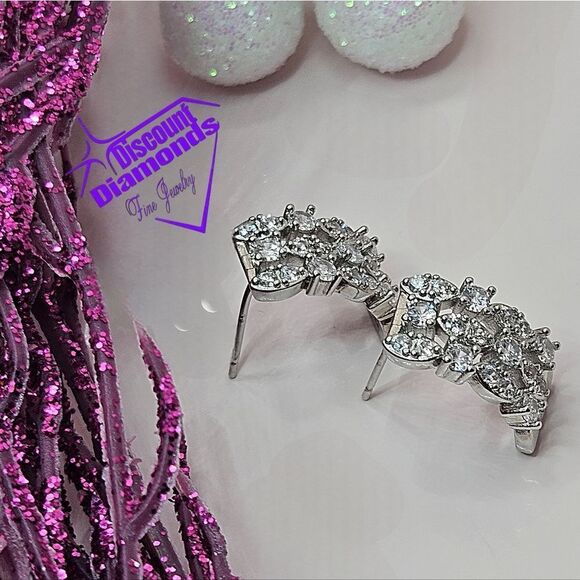 Clear White Baguette Diamond Earrings on 925 Sterling Silver - Picture 5 of 13